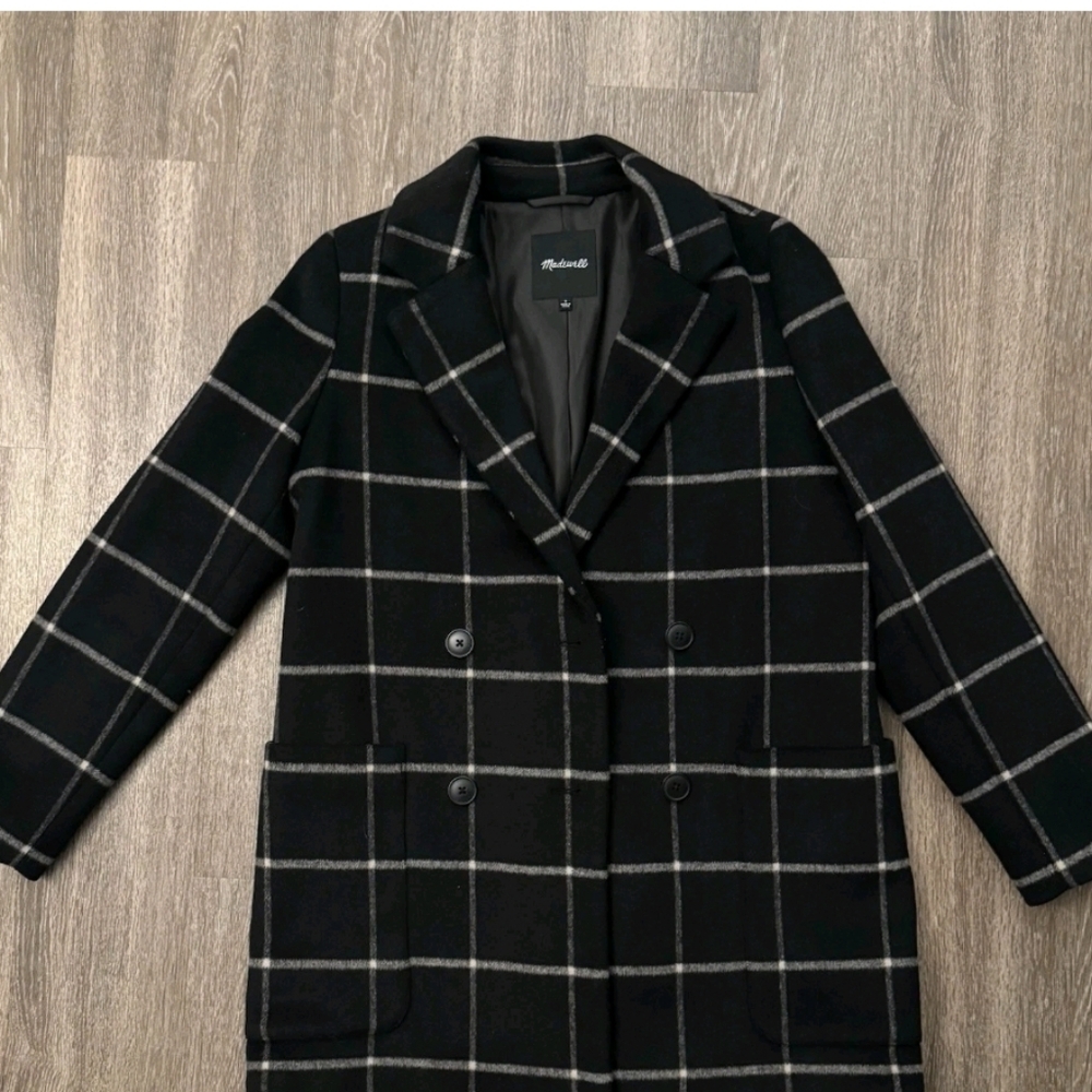 Madewell Hollis Double-breasted Windowpane Coat Black Gray S - Picture 1 of 4